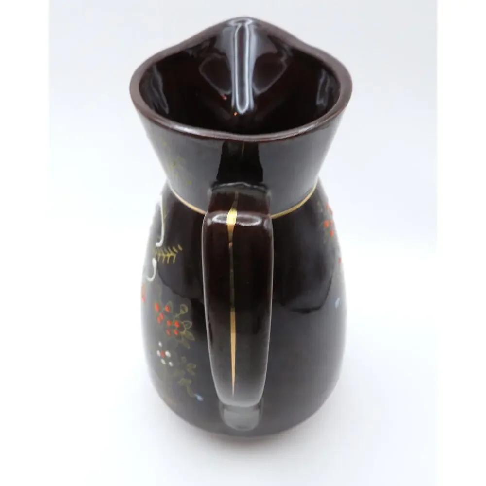 Vintage Japan Redware Moriage Coffee Set Pot, Creamer & Sugar Bowl Brown Floral